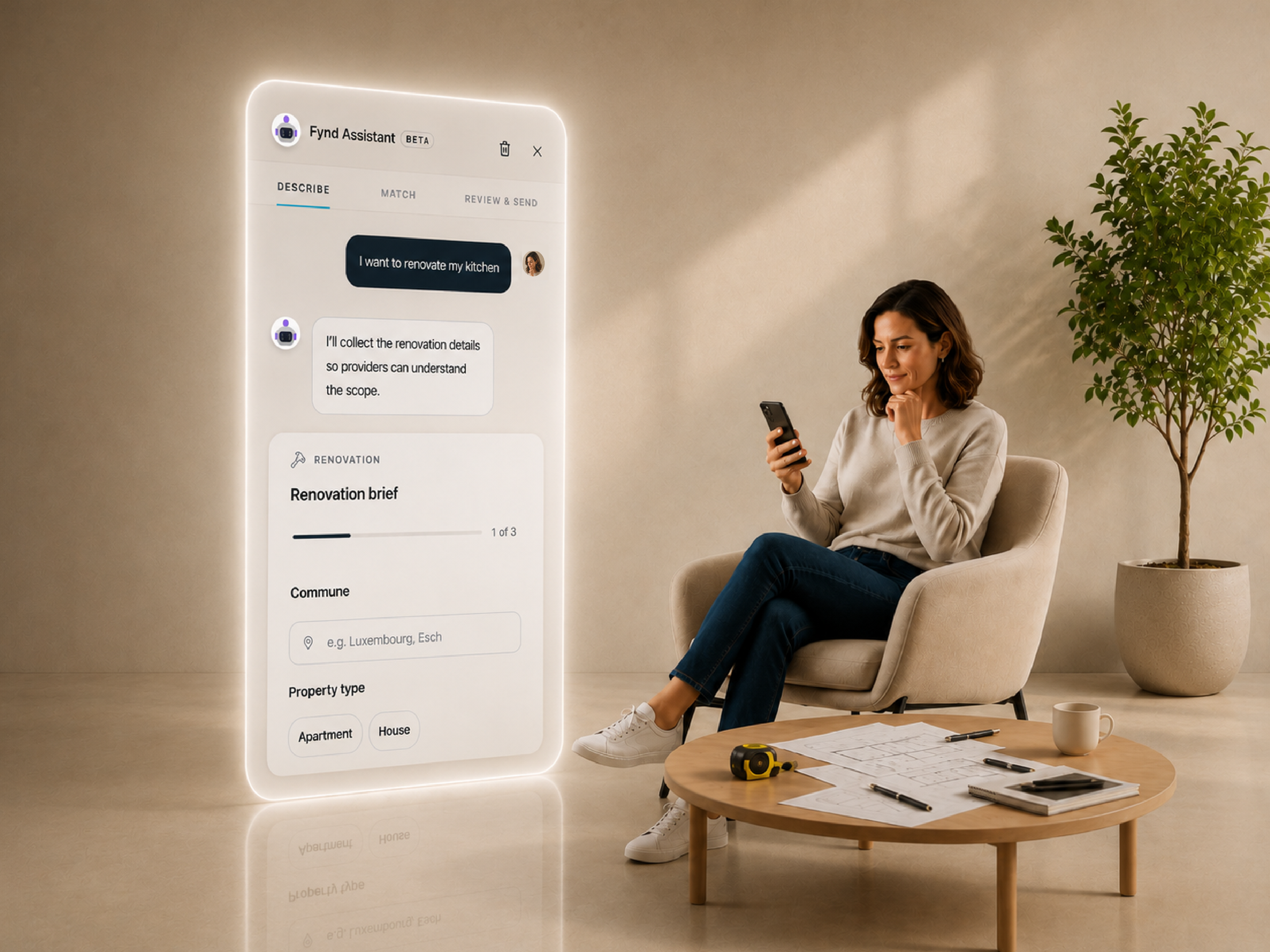 Client décrivant son projet à l'assistant Fynd.lu