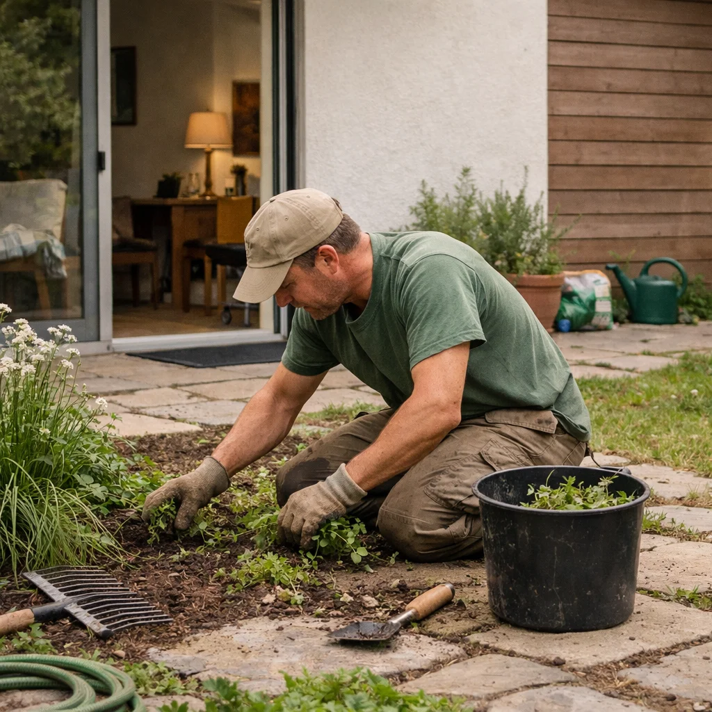 A local gardener tending to a home garden in Luxembourg